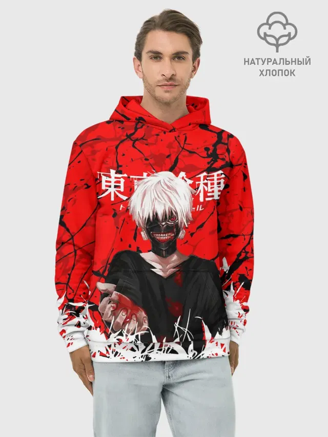 Худи мужской базовый хлопок с принтом «Токийский Гуль — Kaneki Ken»