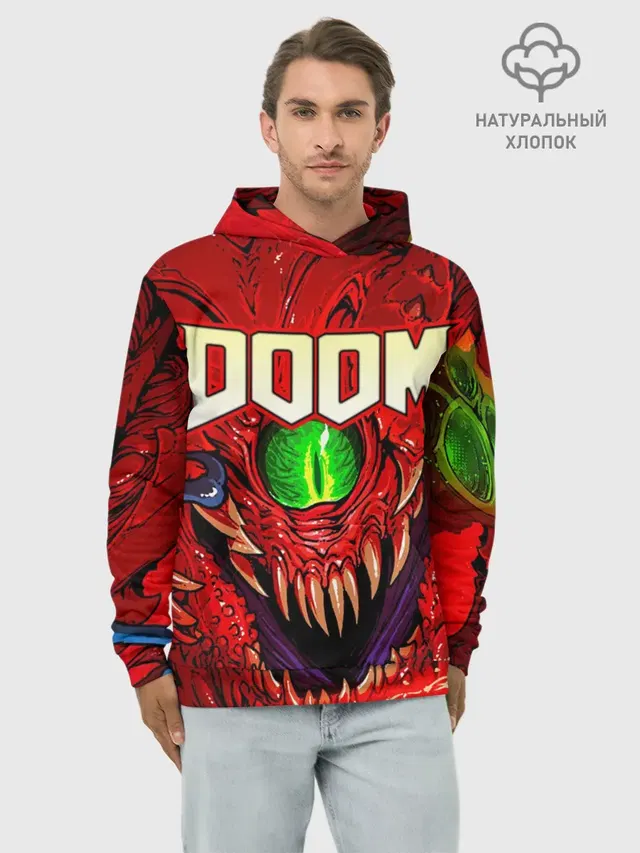 Худи мужской базовый хлопок с принтом «Дум — DOOM Eternal»