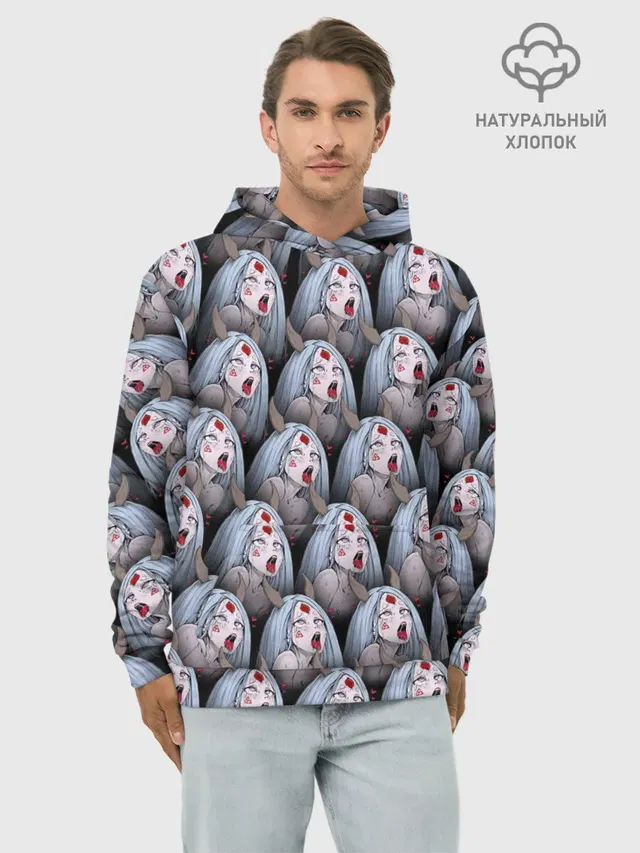 Худи мужской базовый хлопок с принтом «Kaguya Ahegao»