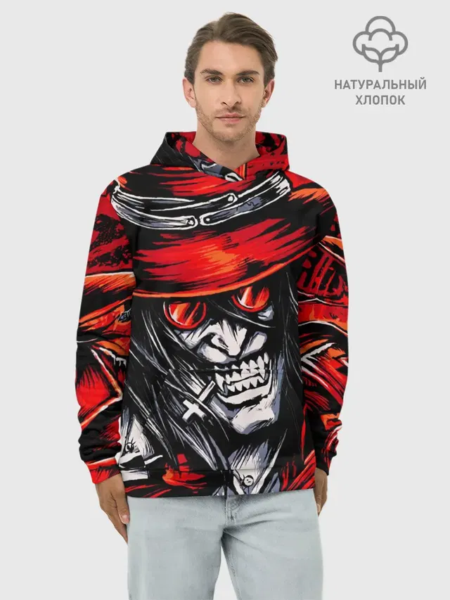 Худи мужской базовый хлопок с принтом «Alucard IN — ALUCARD IN RED»