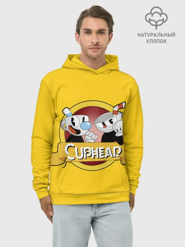 Худи мужской базовый хлопок с принтом «Cuphead — КАПХЕД.»