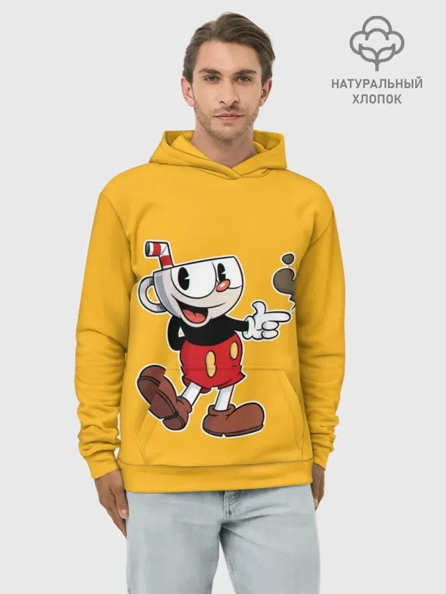 Худи мужской базовый хлопок с принтом «Cuphead — КАПХЕД»