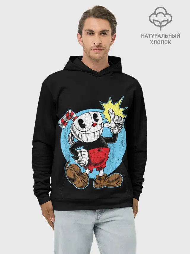 Худи мужской базовый хлопок с принтом «Cuphead — КАПХЕД»