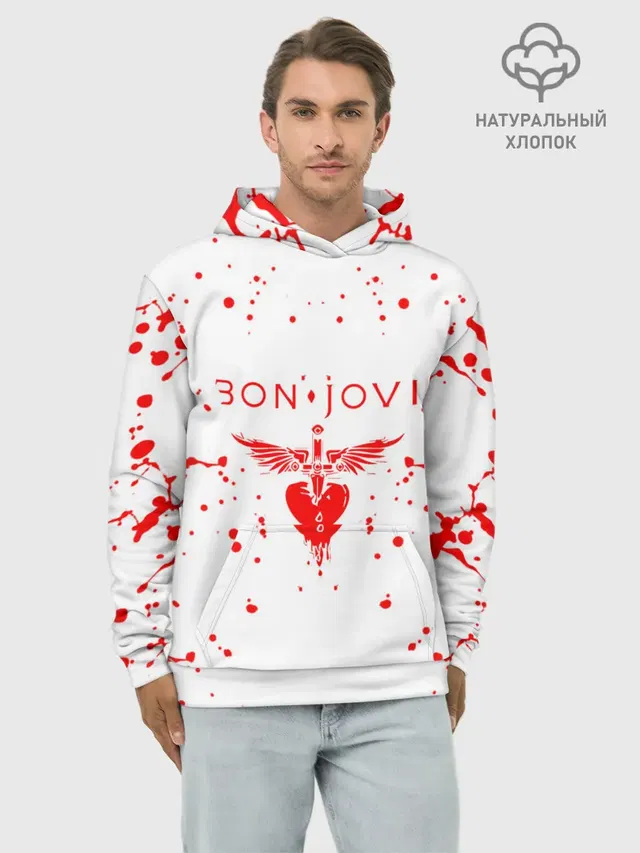 Худи мужской базовый хлопок с принтом «Бон Джови»