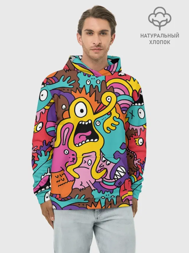 Худи мужской базовый хлопок с принтом «Pop Art — crazy abstraction»