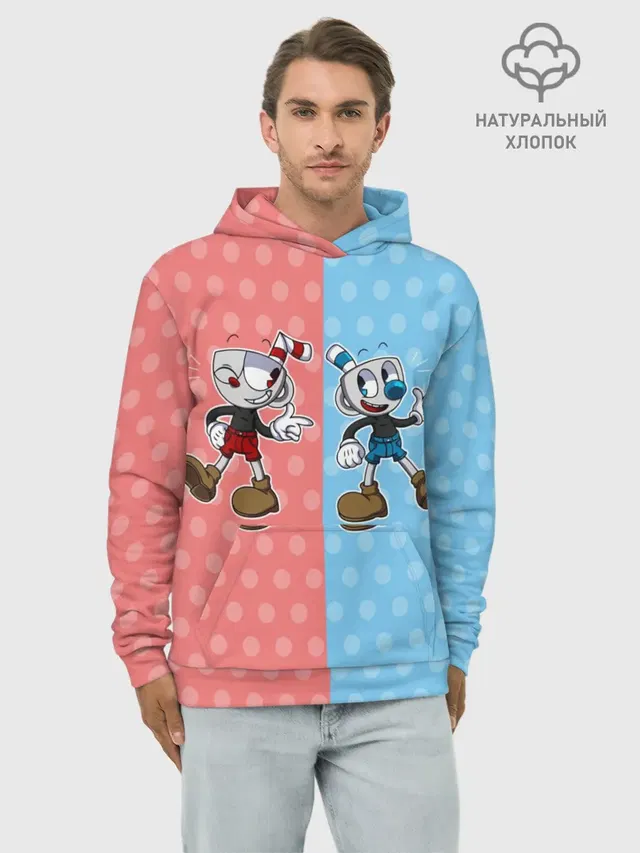 Худи мужской базовый хлопок с принтом «Cuphead — caphead»