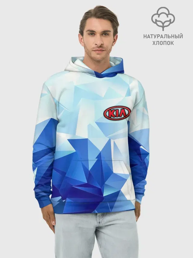 Худи мужской базовый хлопок с принтом «Low poly pattern — KIA Motors»