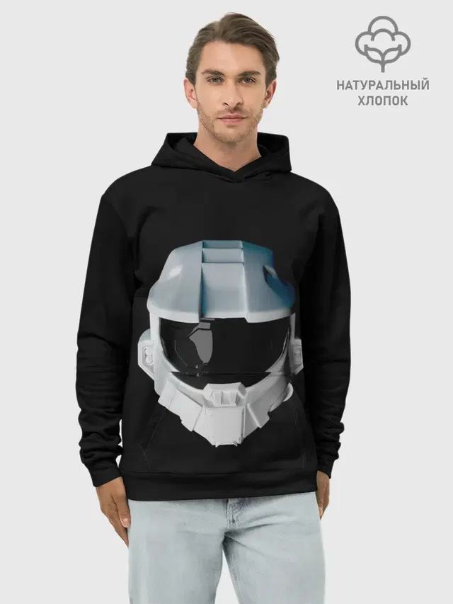 Худи мужской базовый хлопок с принтом «Master Chief — Halo Infinite White»
