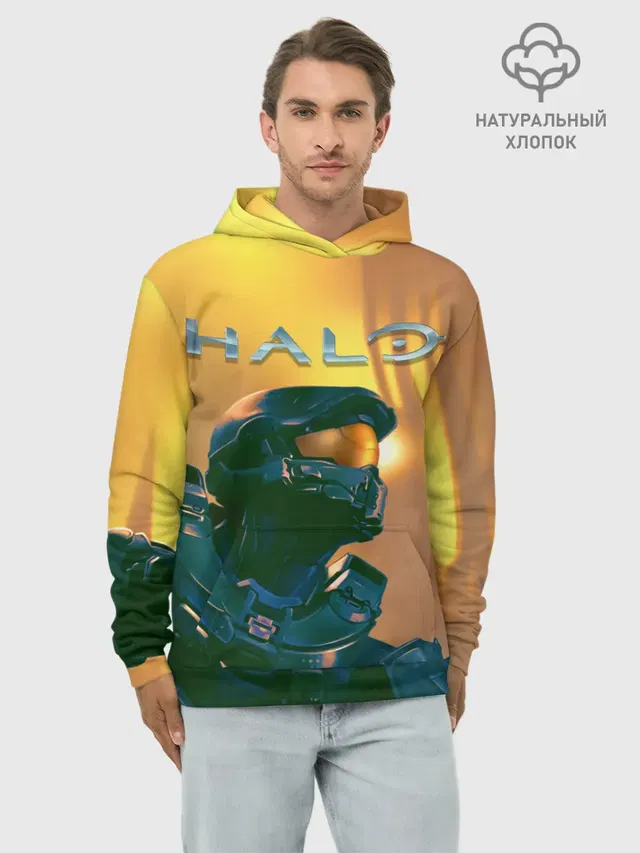 Худи мужской базовый хлопок с принтом «Halo — Мастер Чиф»