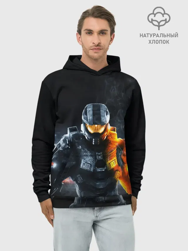 Худи мужской базовый хлопок с принтом «Halo x Battlefield»