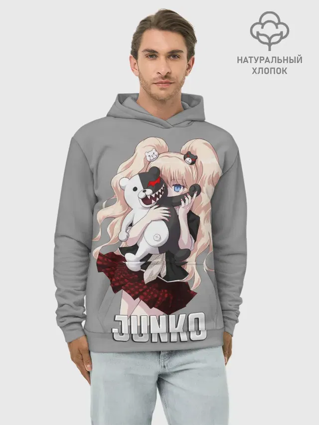 Худи мужской базовый хлопок с принтом «Danganronpa — MONOKUMA — JUNKO»