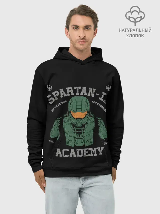 Худи мужской базовый хлопок с принтом «Spartan - 2 Academy»