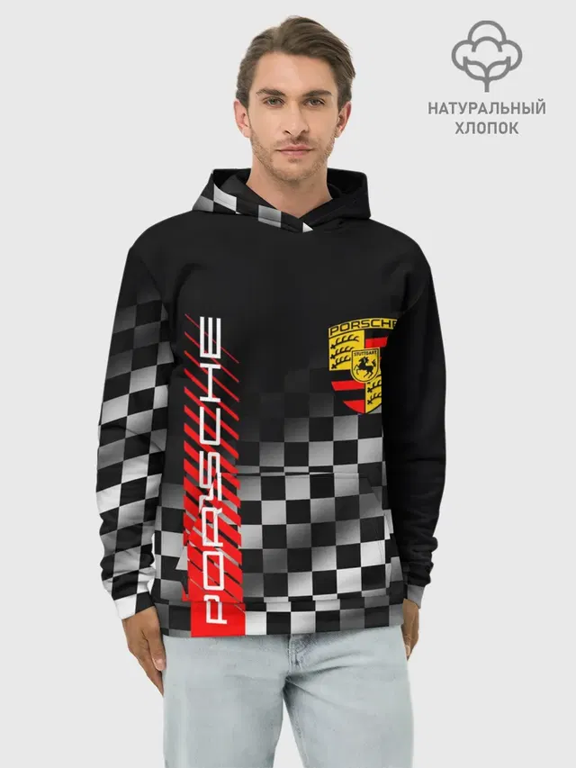 Худи мужской базовый хлопок с принтом «Porsche Порше Финиш — ПОРШЕ — ФИНИШ»