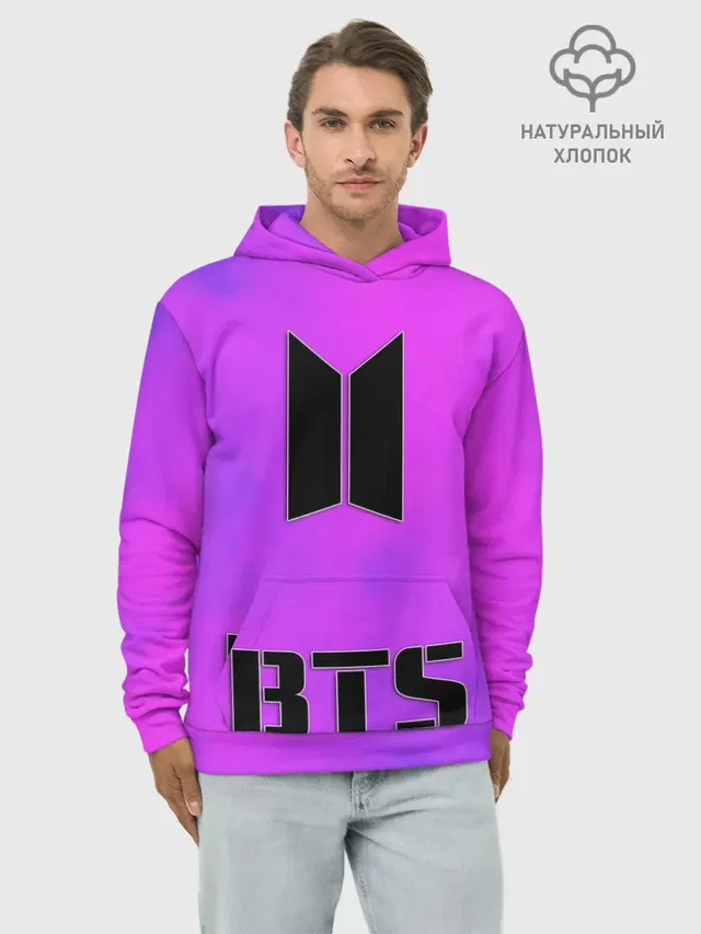 Худи мужской базовый хлопок с принтом «BTS — BTS ЮЖНОКОРЕЙСКИЙ БОЙБЕНД»