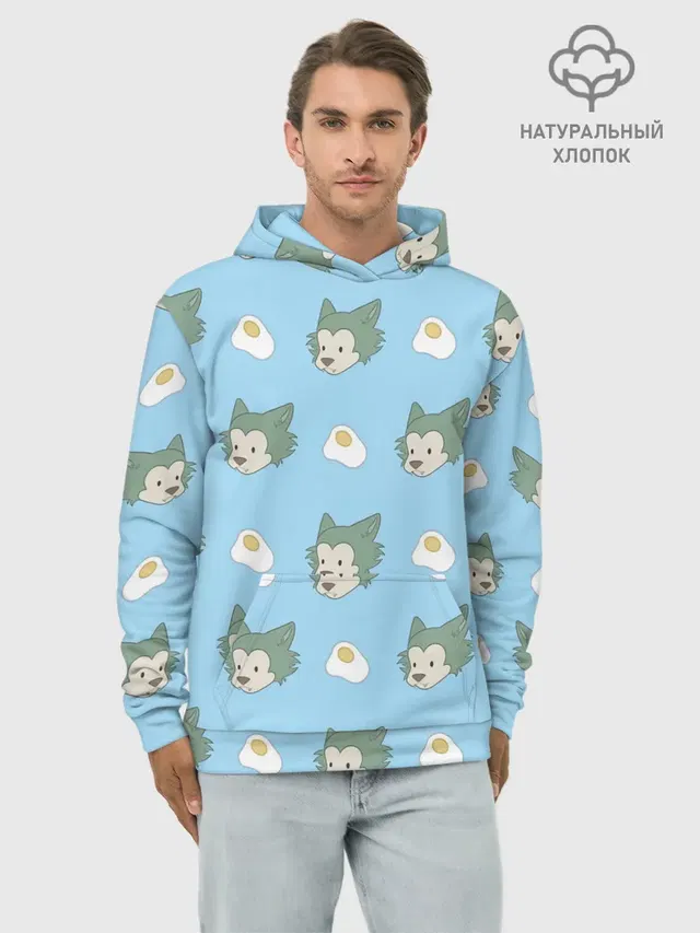 Худи мужской базовый хлопок с принтом «Beastars — Legosi pattern»