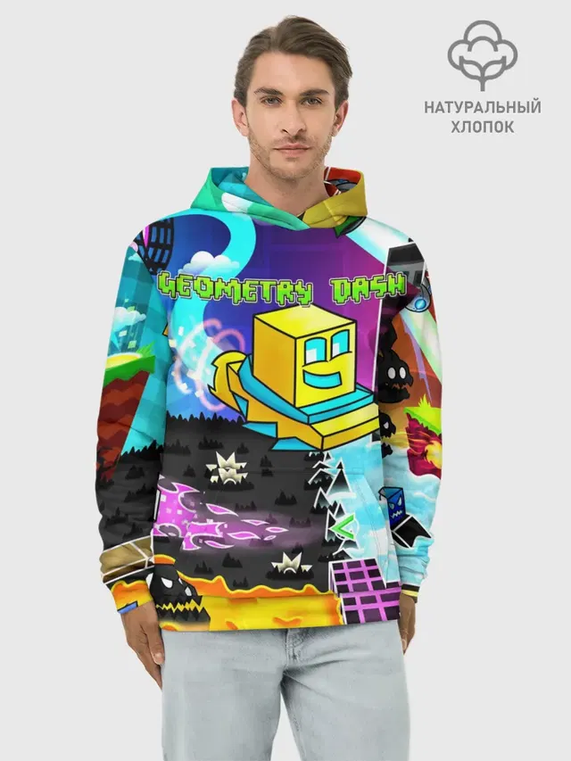 Худи мужской базовый хлопок с принтом «Geometry Dash»