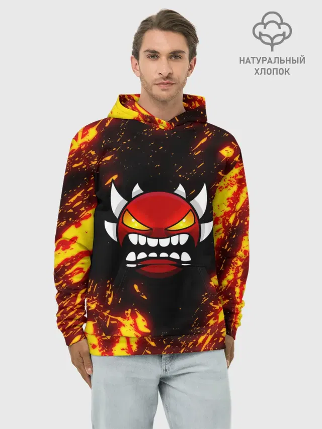 Худи мужской базовый хлопок с принтом «Geometry Dash — Demon»