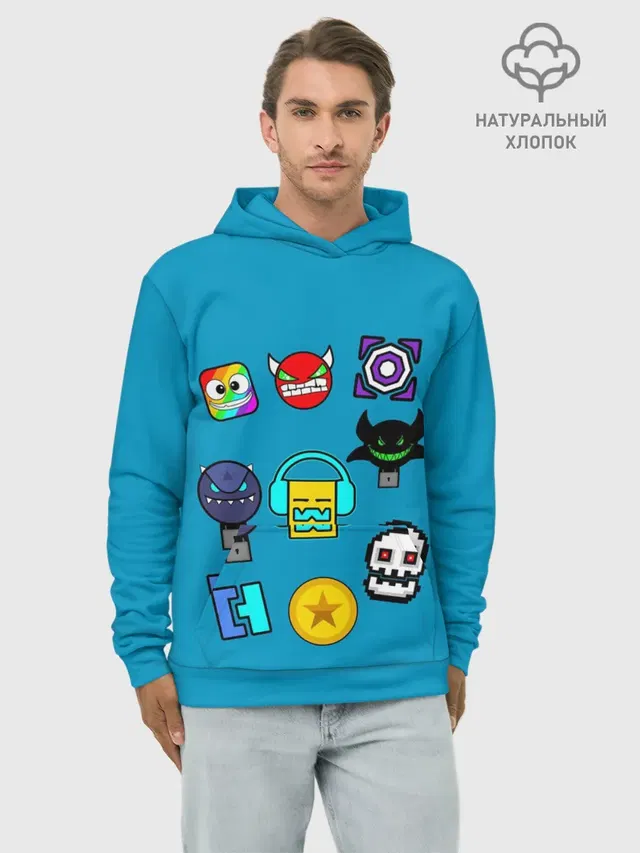 Худи мужской базовый хлопок с принтом «Geometry Dash Icons»