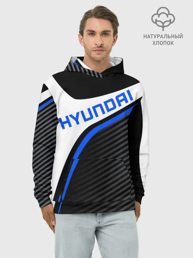 Худи мужской базовый хлопок с принтом «Hyundai Хендай Sport — ХЕНДАЙ — SPORT»
