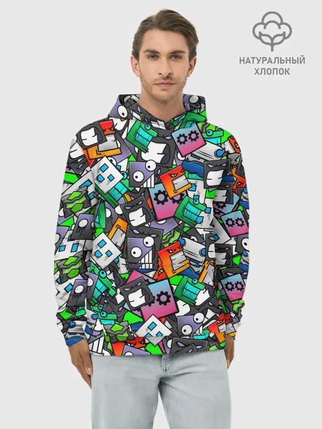 Худи мужской базовый хлопок с принтом «Geometry Dash Pattern — Pattern»