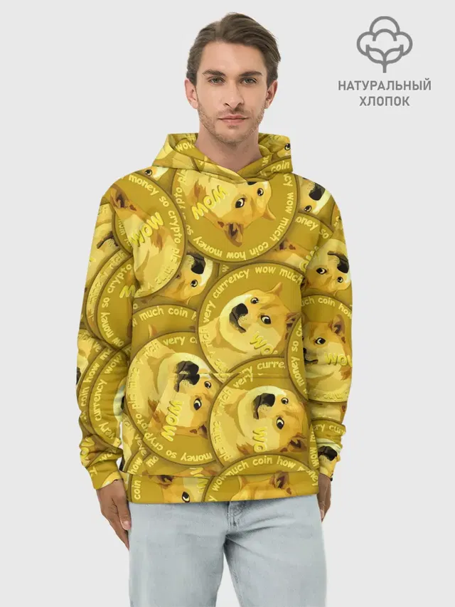 Худи мужской базовый хлопок с принтом «Shiba Inu — DOGECOIN — DOGE — ДОГИКОИН»