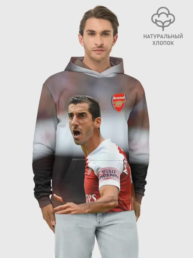 Худи мужской базовый хлопок с принтом «Генрих Мхитарян — H. Mkhitaryan — Arsenal»