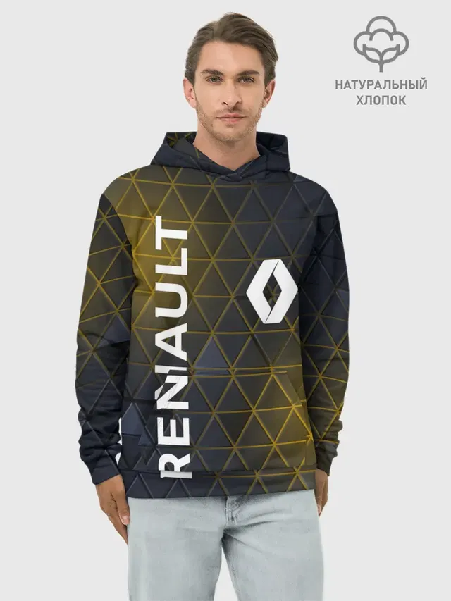 Худи мужской базовый хлопок с принтом «Renault Рено Желтая Геометрия»