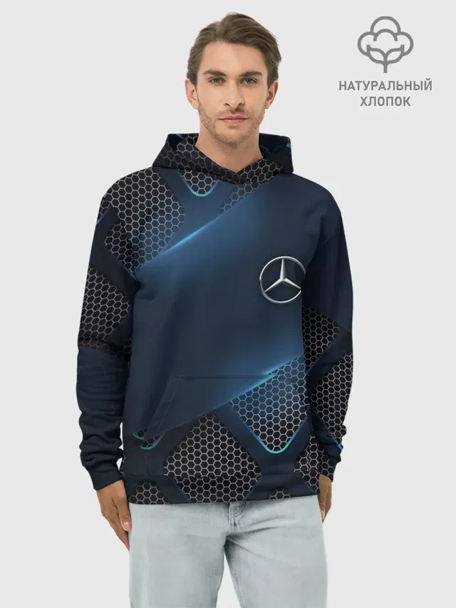 Худи мужской базовый хлопок с принтом «Merсedes — MERCEDES BENZ — 3D Geometry 3Д»