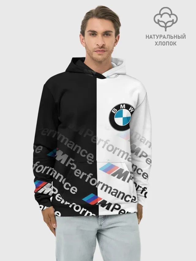 Худи мужской базовый хлопок с принтом «BMW — M PERFORMANCE ГРАДИЕНТ»