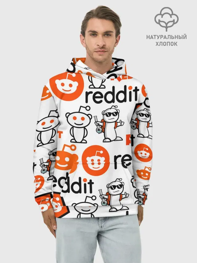 Худи мужской базовый хлопок с принтом «Социальные сети — REDDIT — РЕДДИТ — ЛОГОБОМБИНГ»
