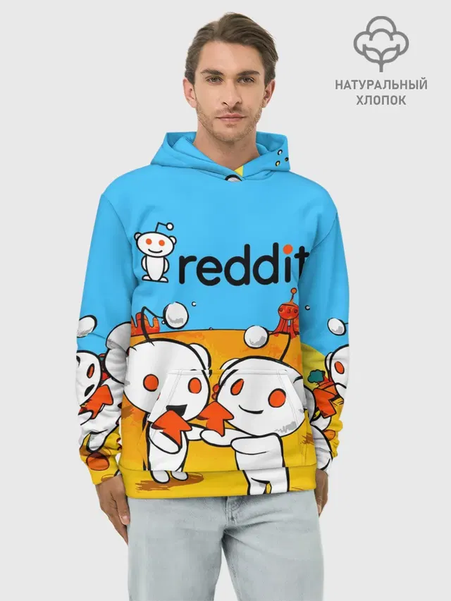 Худи мужской базовый хлопок с принтом «Социальные сети — REDDIT — РЕДДИТ — UPVOTE ART»
