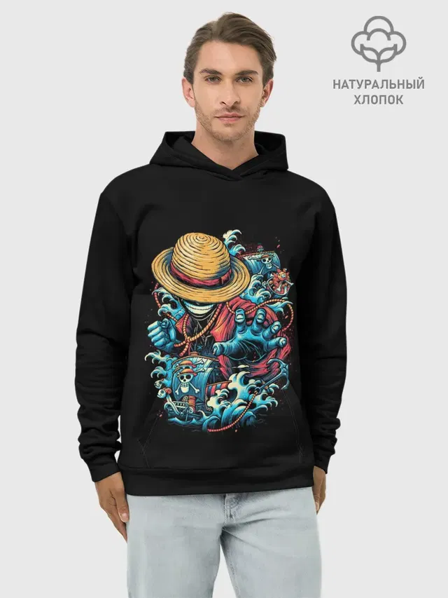 Худи мужской базовый хлопок с принтом «Ван Пис — One Piece. Retro Style»