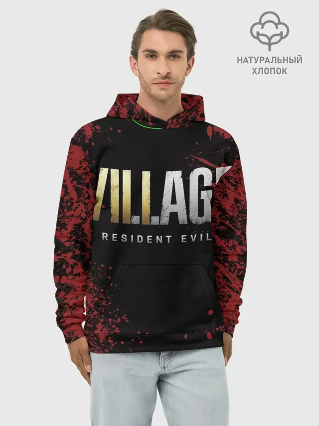 Худи мужской базовый хлопок с принтом «Resident Evil Village логотип»