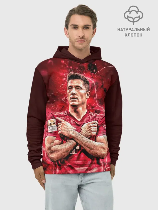 Худи мужской базовый хлопок с принтом «Левандовски Lewandowski 9»