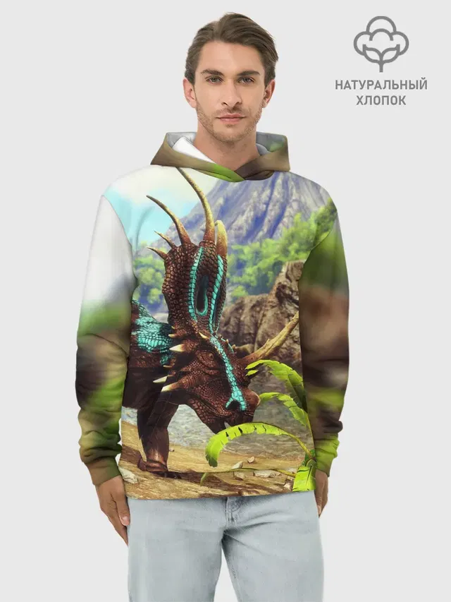 Худи мужской базовый хлопок с принтом «Styracosaurus — Ark Survival — АРК СУРВИВАЛ»