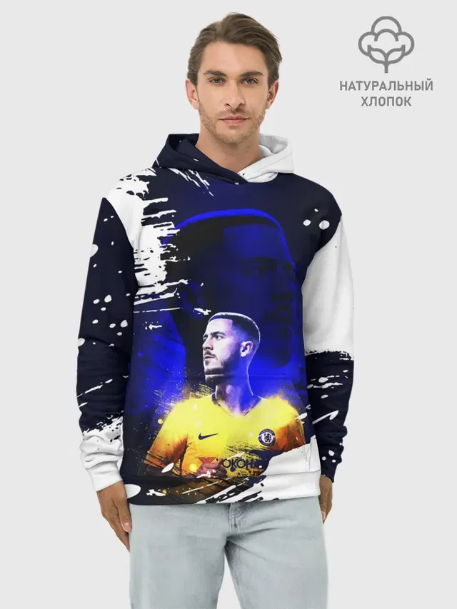 Худи мужской базовый хлопок с принтом «Эден Азар — EDEN HAZARD»