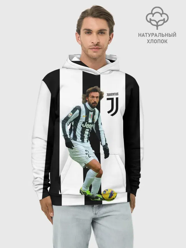 Худи мужской базовый хлопок с принтом «Ювентус — Andrea Pirlo»
