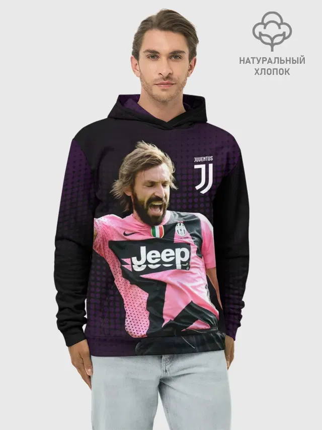 Худи мужской базовый хлопок с принтом «Ювентус — Andrea Pirlo»