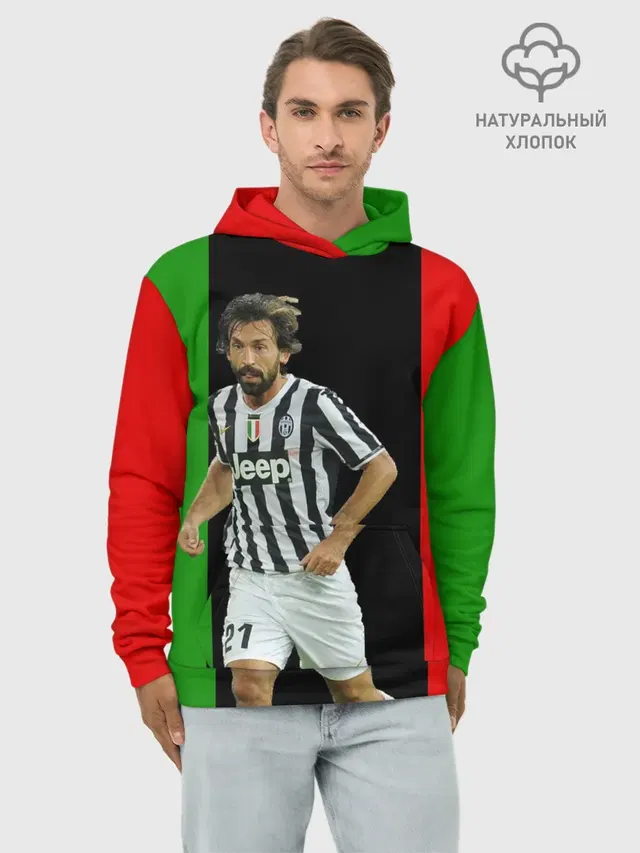 Худи мужской базовый хлопок с принтом «Ювентус — Andrea Pirlo»