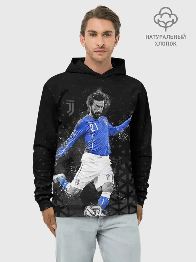 Худи мужской базовый хлопок с принтом «Ювентус — Andrea Pirlo»
