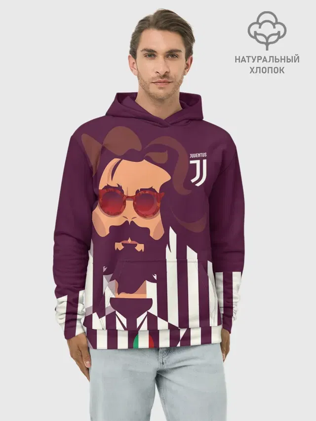 Худи мужской базовый хлопок с принтом «Ювентус — Andrea Pirlo»