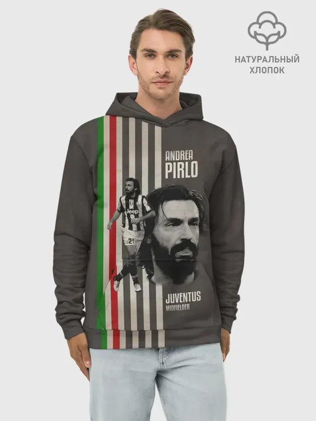 Худи мужской базовый хлопок с принтом «Ювентус — Andrea Pirlo»