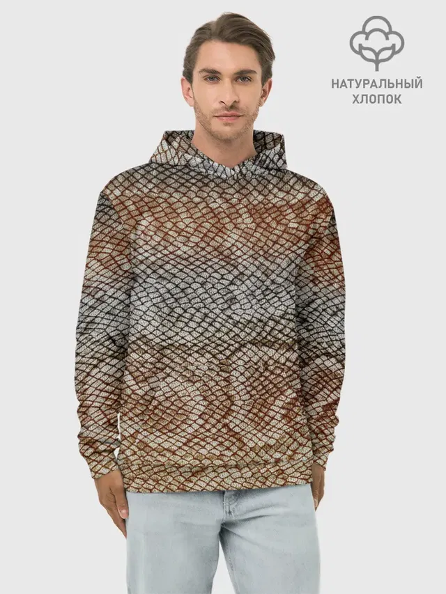 Худи мужской базовый хлопок с принтом «животные — Snake skin»