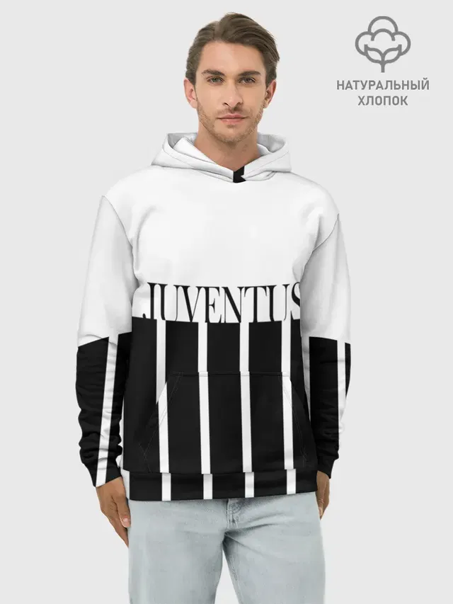 Худи мужской базовый хлопок с принтом «Ювентус — Tee Black and White»