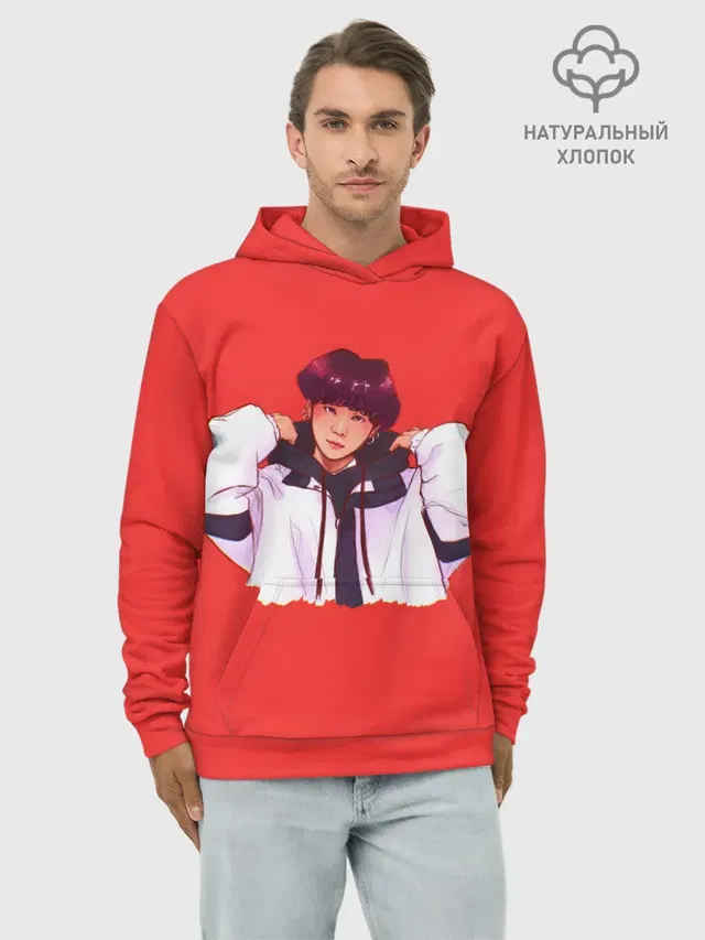 Худи мужской базовый хлопок с принтом «BTS — Suga Red»