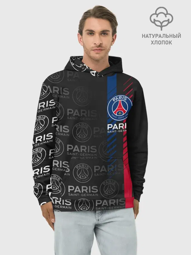 Худи мужской базовый хлопок с принтом «ПСЖ — ФК ПСЖ — PARIS SAINT GERMAIN»