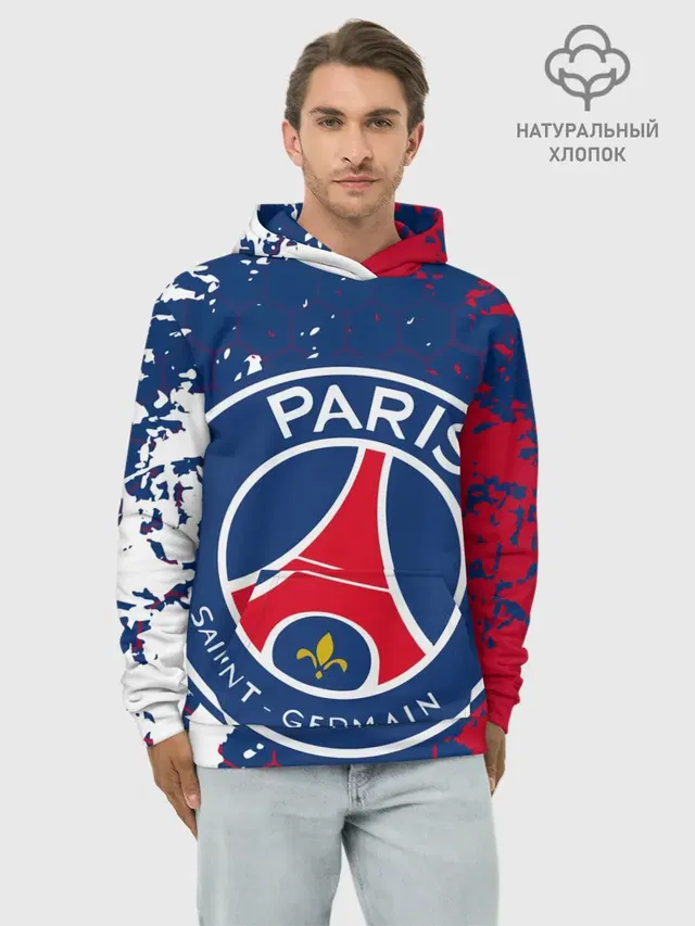 Худи мужской базовый хлопок с принтом «ПСЖ — ФК ПСЖ — FC PSG — PARIS SG»