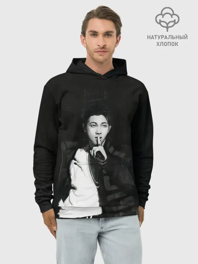Худи мужской базовый хлопок с принтом «BTS — Namjoon black»