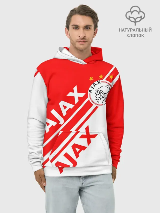 Худи мужской базовый хлопок с принтом «AFC Ajax — FC AJAX AMSTERDAM — ФК АЯКС»