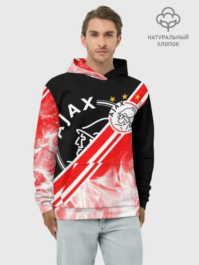 Худи мужской базовый хлопок с принтом «Football — FC AJAX AMSTERDAM — ФК АЯКС»